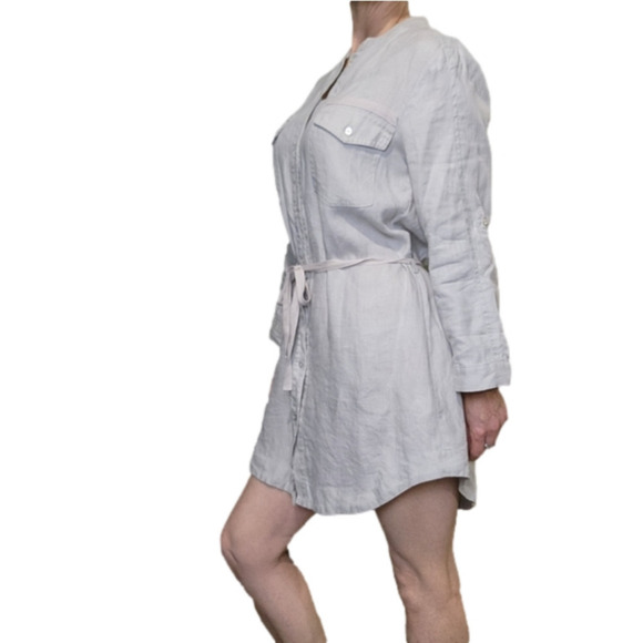 Shirt Dress Mini 100% Linen safari inspired Tan color Buttons Size S EFFETI MODA - Picture 4 of 13